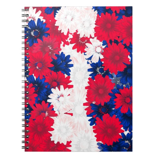 Red white and blue floral notebook (Front)