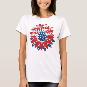 Red White and Blue Flower with Stars T-Shirt