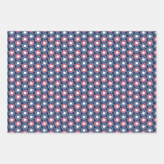 Red, white and blue flowers wrapping paper sheet