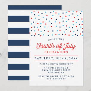Red White and Blue Fourth of July Celebration Invitation