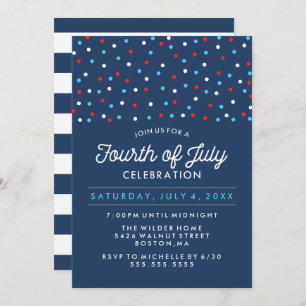 Red White and Blue Fourth of July Celebration Invitation