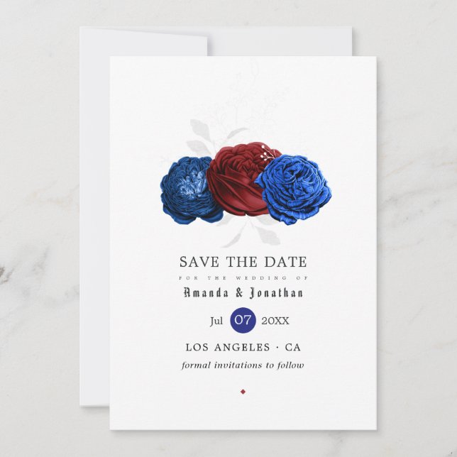 Red White and Blue Fourth of July Wedding Save The Date (Front)