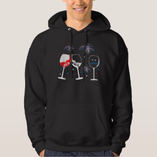 Red White and Blue Funny Wine Glass Tee for 4th of