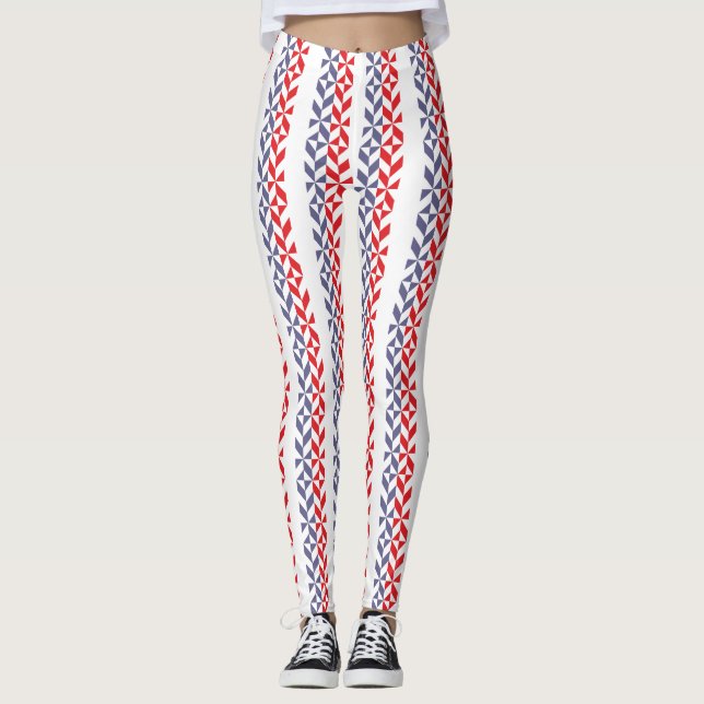Red White and Blue Geometric ZigZag Leggings (Front)