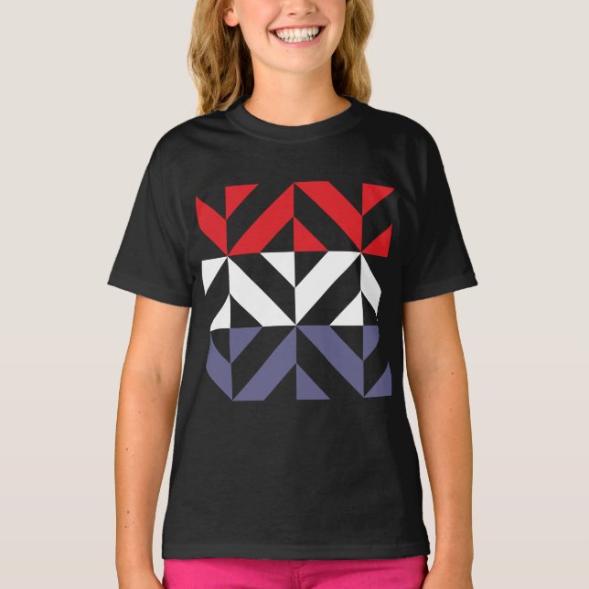 Red White and Blue Geometric ZigZag T-Shirt (Front)