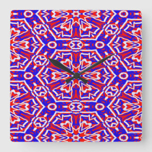 Red, White and Blue Geometrics Square Wall Clock