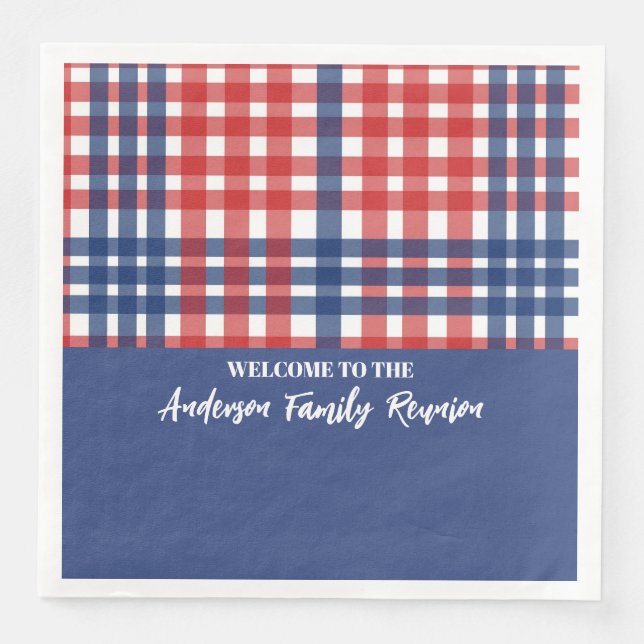 Red, White and Blue Gingham Family Reunion Napkin (Front)