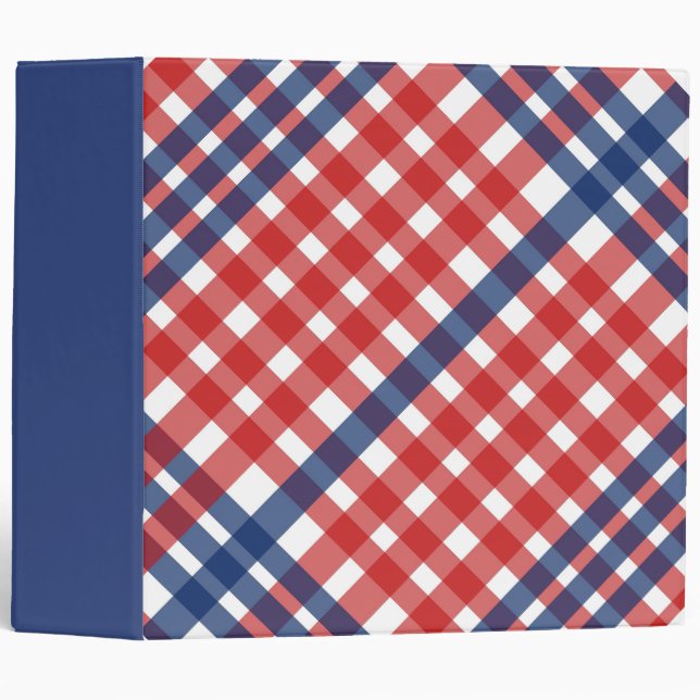 Red, White and Blue Gingham Plaid Americana Binder (Front/Spine)