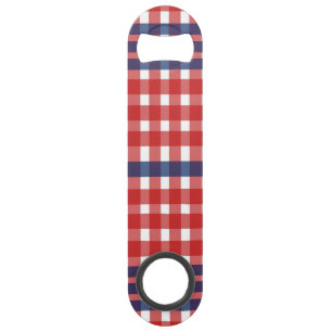 Red White and Blue Gingham Plaid Bar Key