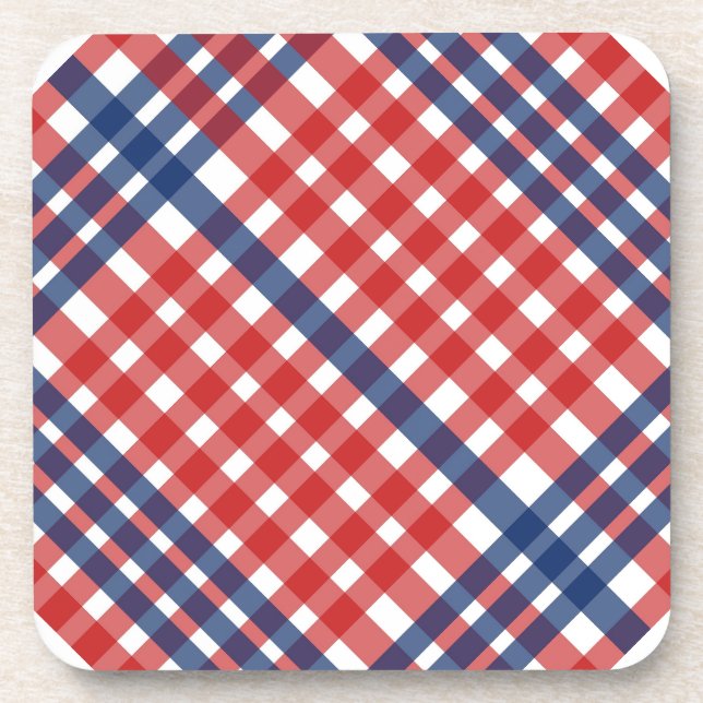 Red White and Blue Gingham Plaid Coaster (Front)