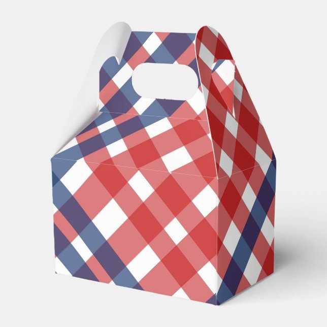 Red White and Blue Gingham Plaid Favor Box (Back Side)