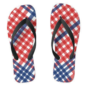 Red White and Blue Gingham Plaid Flip Flops