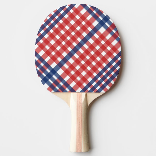 Red, White and Blue Gingham Plaid Ping Pong Paddle (Front)