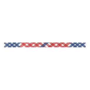 Red White and Blue Gingham Plaid Satin Ribbon