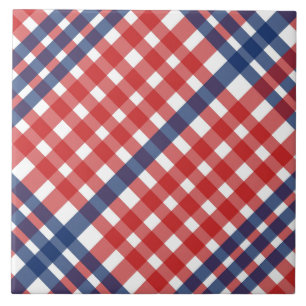 Red White and Blue Gingham Plaid Tile