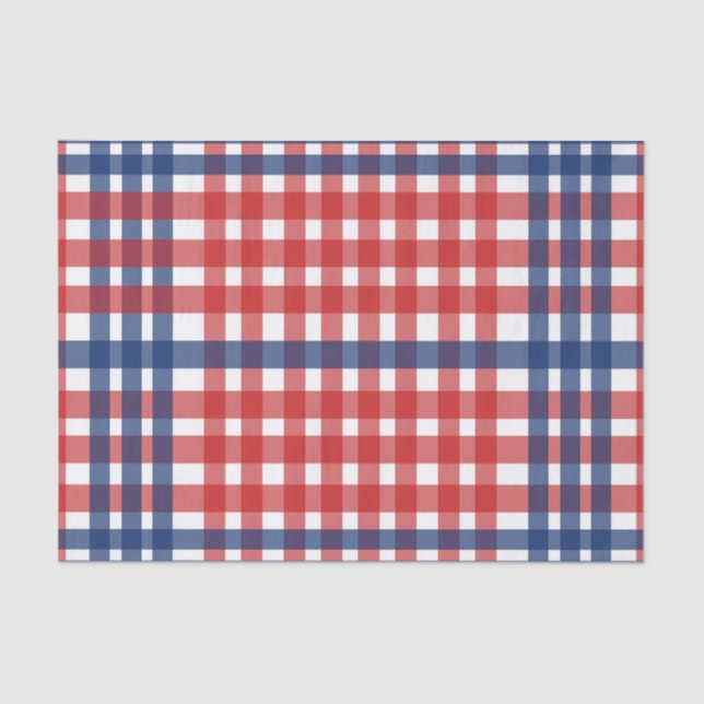 Red White and Blue Gingham Plaid Tissue Paper (Front)