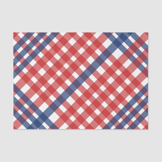 Red, White and Blue Gingham Plaid Tissue Paper (Front)