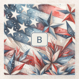 Red White and Blue Glass Coaster