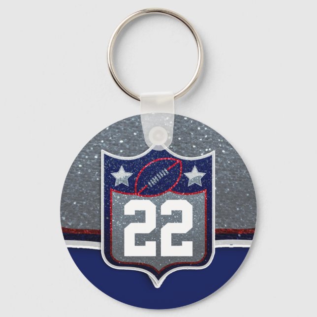 Red White and Blue Glitter Football Jersey Number Keychain (Front)