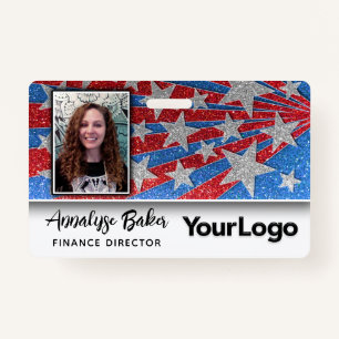 Red White and Blue Glitter USA Election Photo Name Badge