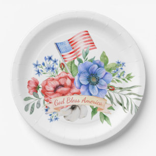 Red White and Blue God Bless America Paper Plate