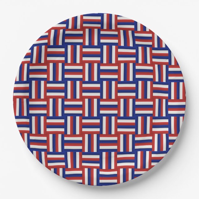 Red White and Blue Gradient Patriotic Zig Zag Paper Plate (Front)