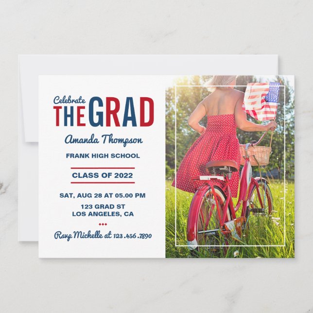 Red, White and Blue Graduation Party Invitation (Front)