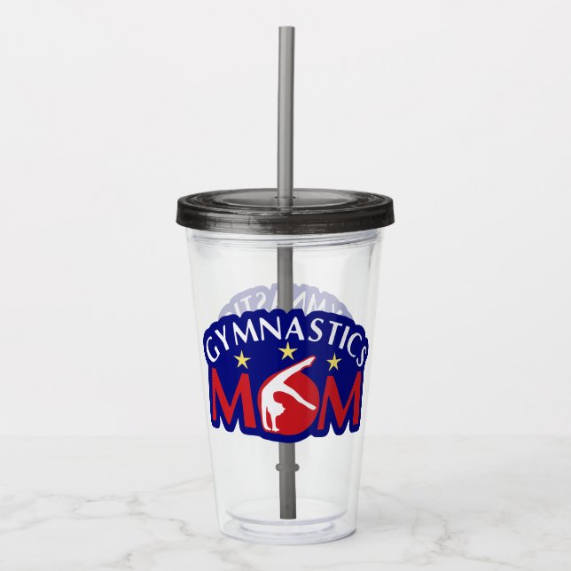 Red White and Blue Gymnastics Mom Acrylic Tumbler (Front)