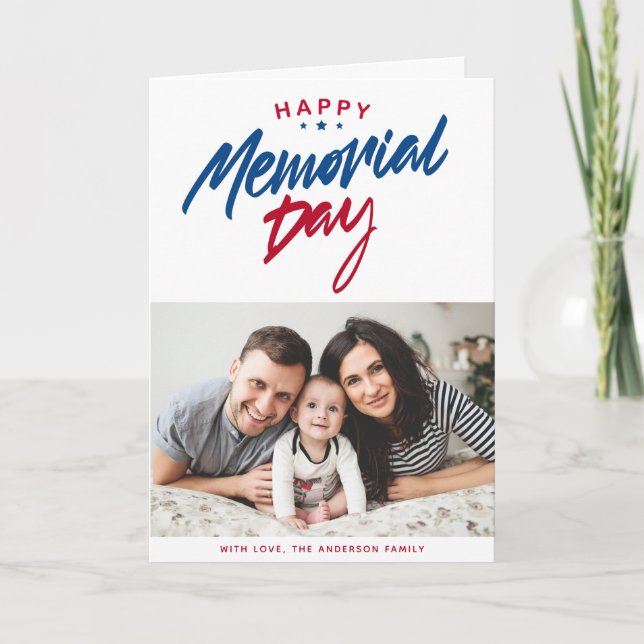 Red, White and Blue Happy Memorial Day Photo Holiday Card (Front)
