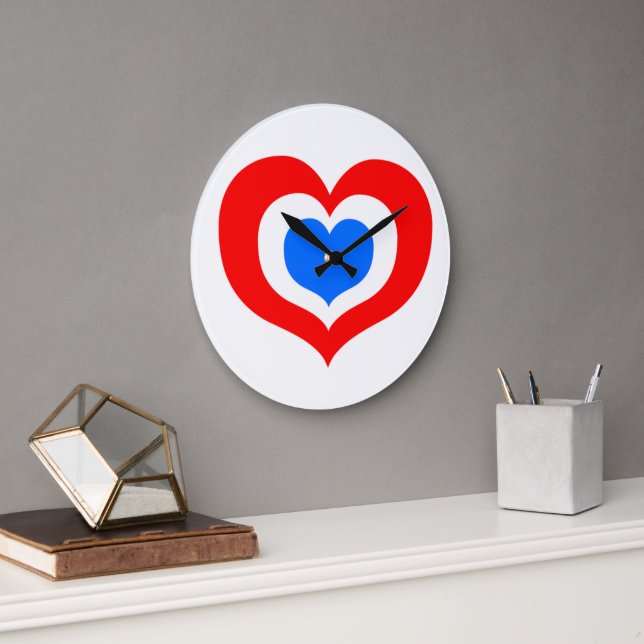 Red, White and Blue Hearts Large Clock (Office)