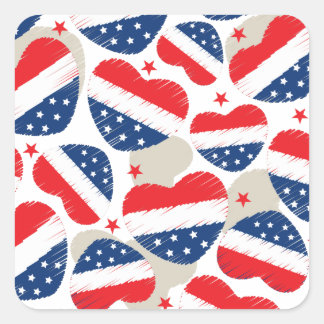 Red, White and Blue Hearts Print Pattern Square Sticker