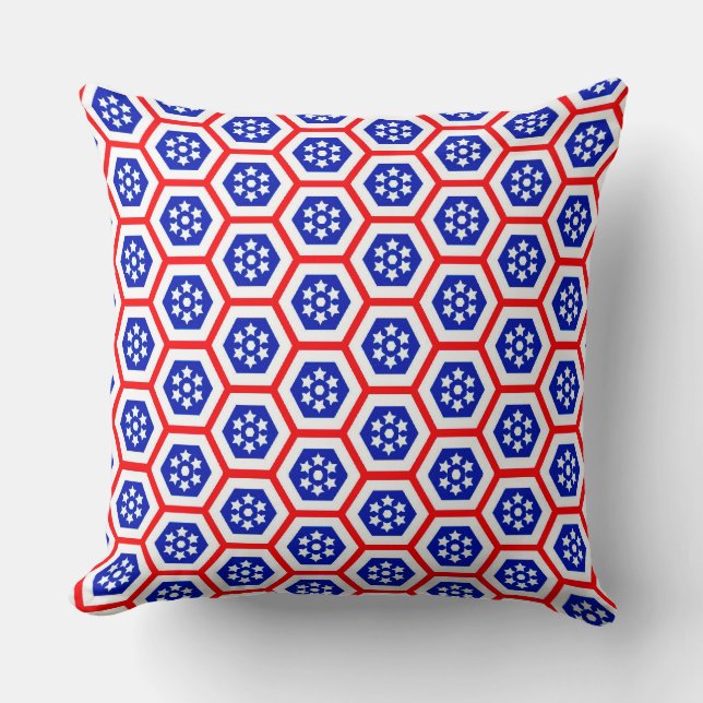 Red White and Blue hexagon pattern   Throw Pillow (Front)