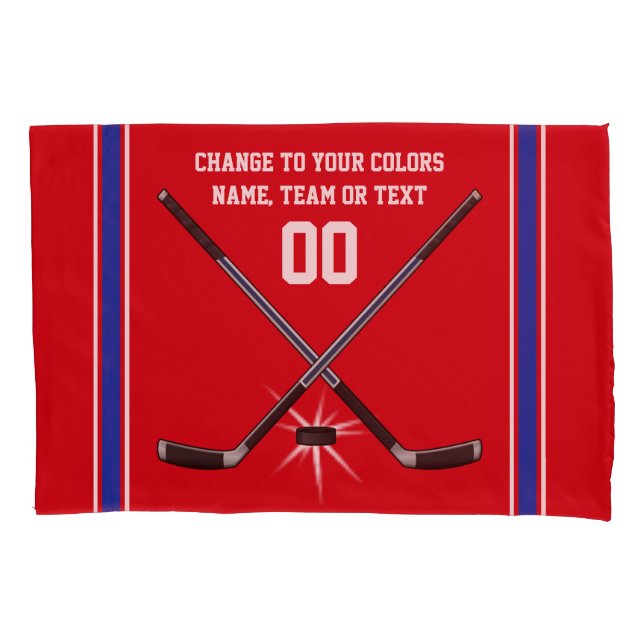 Red White and Blue Hockey Pillow Case Personalized (Front)