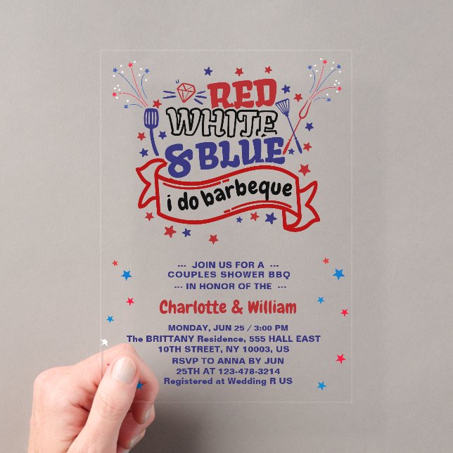 Red White and Blue i do BBQ Couple Bridal shower  Acrylic Invitations (Insitu (Handheld))
