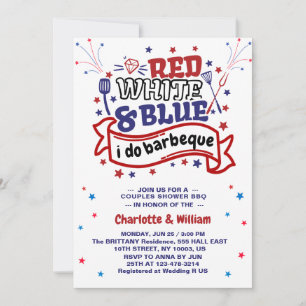 Red White and Blue i do BBQ Couple Bridal shower  Invitation