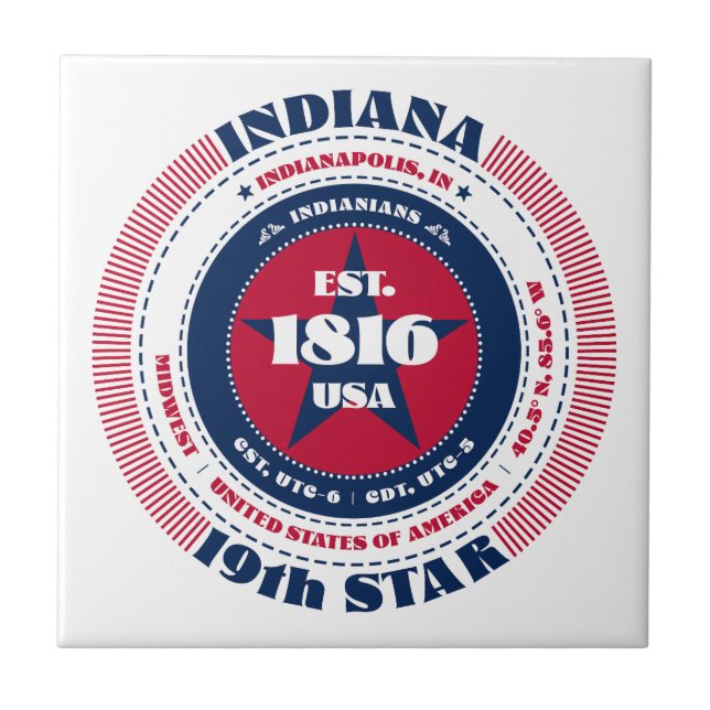 Red, White, and Blue Indiana Ceramic Tile (Front)