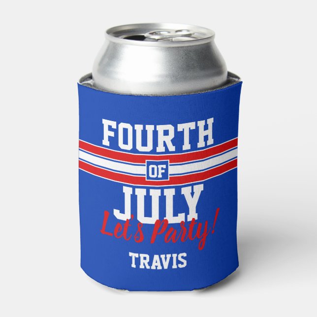 Red White and Blue July 4th Custom Can Cooler (Can Front)