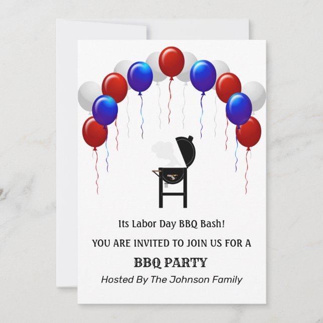 Red White and Blue Labour Day BBQ Party  Invitatio Invitation (Front)