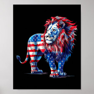 Red white and blue lion poster