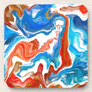 Red, White and Blue Marble Fluid Art Coaster