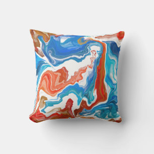 Red, White and Blue Marble Fluid Art Outdoor Pillow