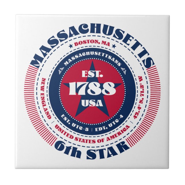 Red, White, and Blue Massachusetts Ceramic Tile (Front)