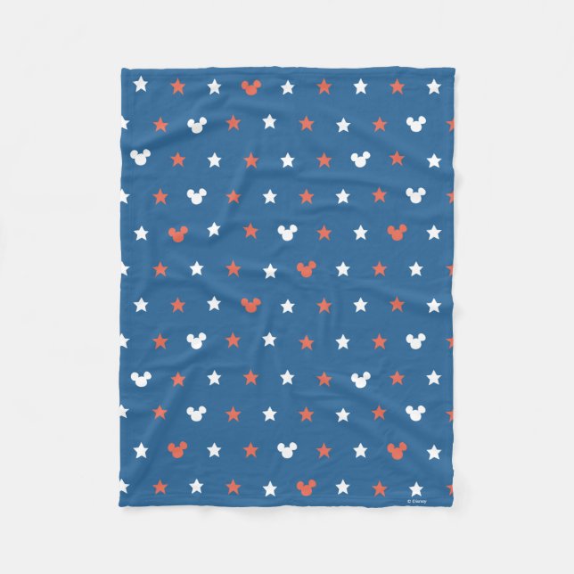 Red, White, and Blue Mickey Star Pattern Fleece Blanket (Front)