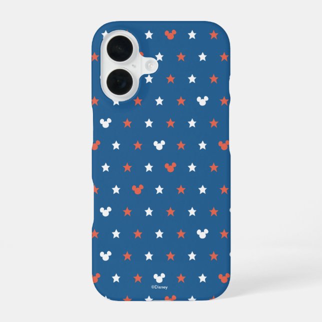 Red, White, and Blue Mickey Star Pattern iPhone 16 Case (Back)