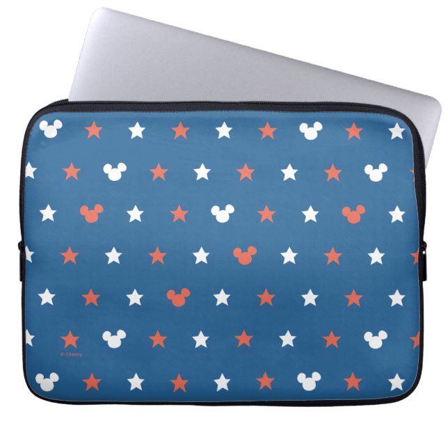 Red, White, and Blue Mickey Star Pattern Laptop Sleeve (Front)