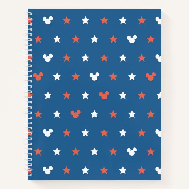 Red, White, and Blue Mickey Star Pattern Notebook (Front)