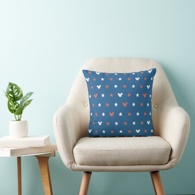Red, White, and Blue Mickey Star Pattern Throw Pillow (Chair)