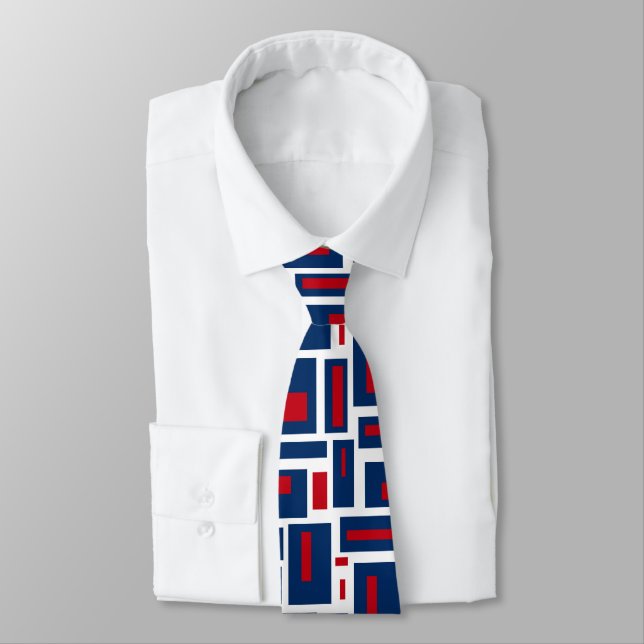 Red, White and Blue Modern Geometric Tie (Tied)