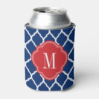 Red White and Blue Moroccan Quatrefoil Monogram