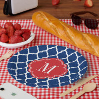 Red White and Blue Moroccan Quatrefoil Monogram